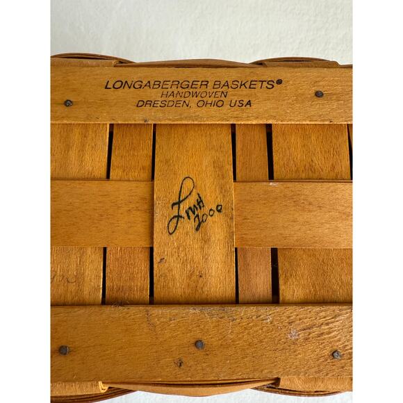 Longaberger 2000 Large Mail Basket w/ Leather Connectors to Lid & Protector - Picture 12 of 14